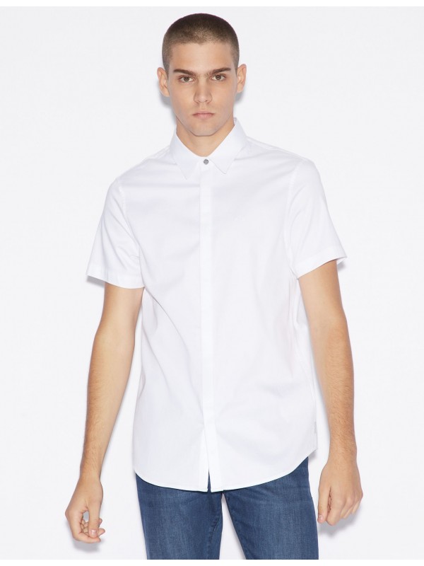 Armani Exchange White Short Sleeve Shirt With Concealed Buttons